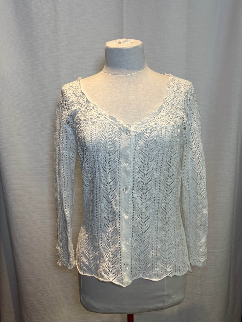 April Cornell White Crochet Button-Down Top